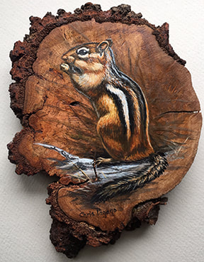 Chipmunk painted onto wood by Chris Pagano