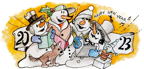 Snowmen New Year's Art by Michael Roush