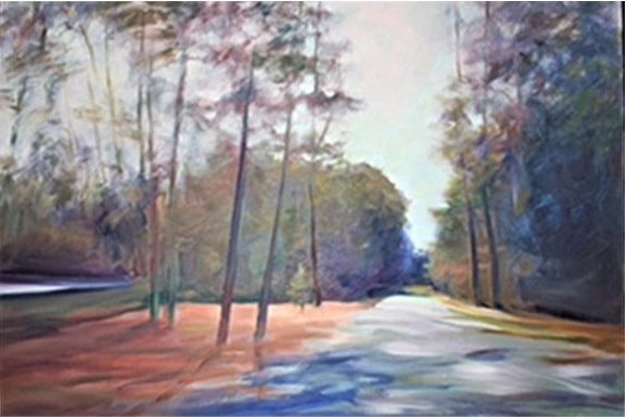 Painting titled "Path in the Woods" by Margaret Heuges