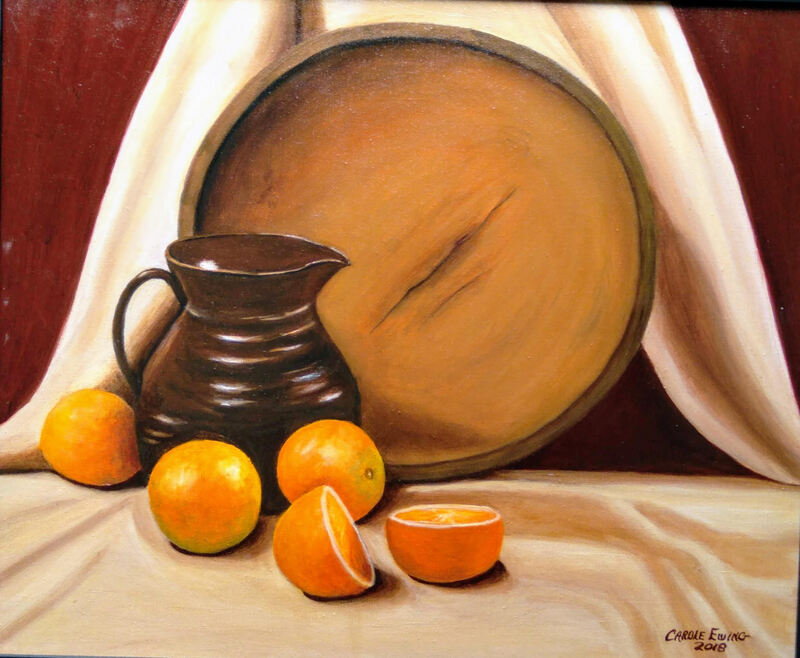 "Pottery and Wood with Oranges" Oil by Carole (Pisani) Ewing